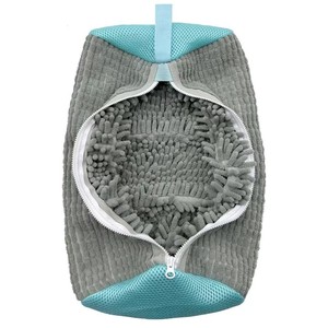 Sac de lavage de chaussures OEM en chenille gris, bleu ciel, jaune citron pour machine à laver, utilisation facile pour le linge. - Product Image 3