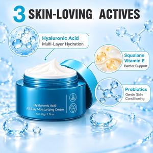 Crème hydratante douce pour le visage contenant de l'acide hyaluronique multi-sources, du squalane et du lysat de ferment de lactobacillus - Product Image 3