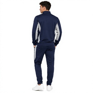 Unisex <b>Navy</b> Blue Grey Full-Zip Stand Collar Jacket <b>Jogger</b> Pants Tracksuit Set 100% Cotton Breathable Quick-Dry Eco-Friendly - Product Image 4