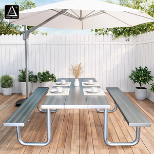 Waterproof Outside Restaurant Dinning <b>Tables</b> <b>and</b> <b>Chairs</b> Party Park Beach Picnic <b>Outdoor</b> <b>Table</b> Aluminum Picnic <b>Table</b> With Benches - Product Image 2
