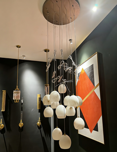 Dernier design de lustre d'intérieur en cuivre et albâtre, compatible avec la variateur d'intensité, luminaire suspendu LED rond - Product Image 4