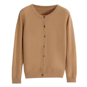 Cárdigan de punto de cuello redondo para mujer, chaqueta de manga larga, suéter corto ajustado, otoño e invierno, venta al por mayor