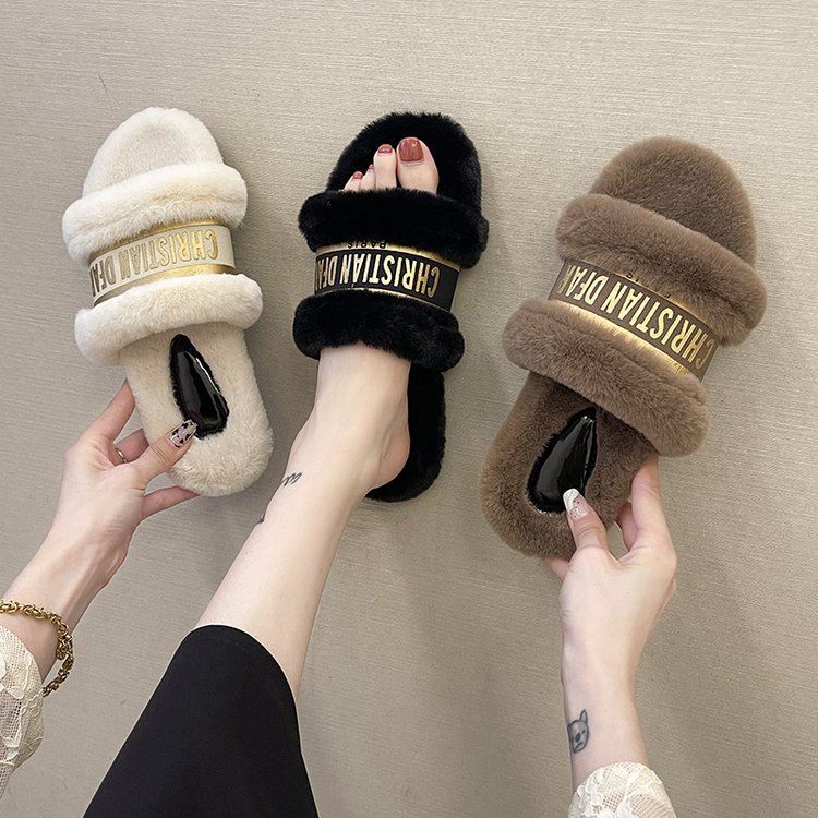 Hot Sell Popular Warm Fur Sandals Cute Slide Ladies Sandals Women Furry Shoes Flat Fluffy Slide luxury name brand Slippers