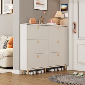 Zapatero ultrafino color crema, tipo vertical, para 6-10 pares, estante de almacenamiento para entrada. - Product Image 3