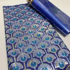 Синие французские блестки двойная сетчатая кружевная ткань 2024 Высококачественная африканская кружевная ткань нигерийская Вышивка Тюль Праздничная кружевная ткань