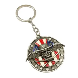 Avenged Sevenfold Band 3D Zinklegering Souvenir Herstellen Oude Manieren Persoonlijkheid Metal Menselijk Skelet Sleutelhanger Met Usa Vlag