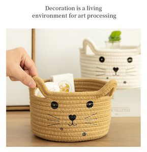 Panier de rangement pour jouets d'enfants, organisateur tressé avec oreilles décoratives, panier mignon pour jouets d'animaux, panier en corde de coton pour cadeaux, boîte de rangement pour jouets - Product Image 6