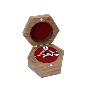 Hexagon Wooden Jewelry Box with Velvet Lining for <b>Rings</b> 4cm Diameter Elegant <b>Storage</b> Case - Product Image 1