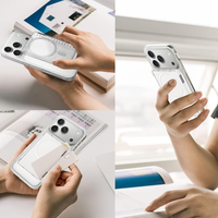 Porte-cartes magnétique transparent pour téléphone avec rabat, portefeuille fin, support compatible avec l'étui MagSafe pour iPhone, 2 emplacements pour cartes