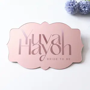 New Small Advertising Signs Rose Gold Mirror Acrylic Engraved Name Hotel Dinner Plate Decorative Acrylic Cards