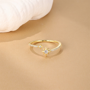 S925 Sterling Silber Luxuriöser Blumen-CZ Achtzackiger Stern Mond CZ Verstellbarer Offener <span class=keywords><strong>Ring</strong></span> für Damen Schmuck - Product Image 3