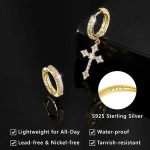 Pendientes con Colgante de Cruz Cristiana de Plata 925 de KRKC&CO con Circonita Corte Princesa, Estilo Hip Hop, Joyería Religiosa para Mujer - Product Image 4