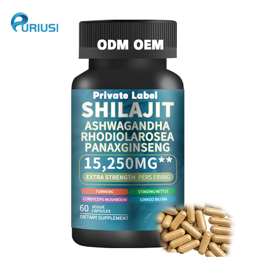Капсулы Shilajit 8 в 1 от производителя, энергетическая добавка с чистой родиолой розой Ашвагандха и женьшенем 60 капсул