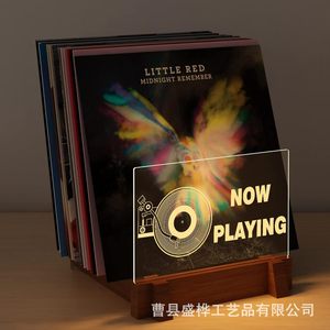 Wooden CD And Vinyl Record Display Rack Solid Wood <b>Desktop</b> Storage <b>Shelf</b> For Music Collection Now Playing Sign Holder - Product Image 4
