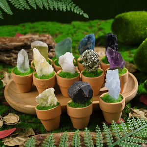 หินคริสตัลธรรมชาติแกะสลัก ต้นไม้กระถางขนาดเล็กแบบรักษ์โลก ฟลูออไรต์ ทัวร์มาลีน ไพไรต์ ซิทริน ของตกแต่งบ้านและโต๊ะทำงาน ของขวัญ - Product Image 6