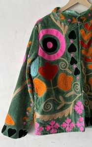 Handmade Boho <b>Animal</b> Woven Velvet Suzani Embroidery Button Front Full Sleeve Eco-Friendly Breathable Cotton Winter Warm Jacket - Product Image 5