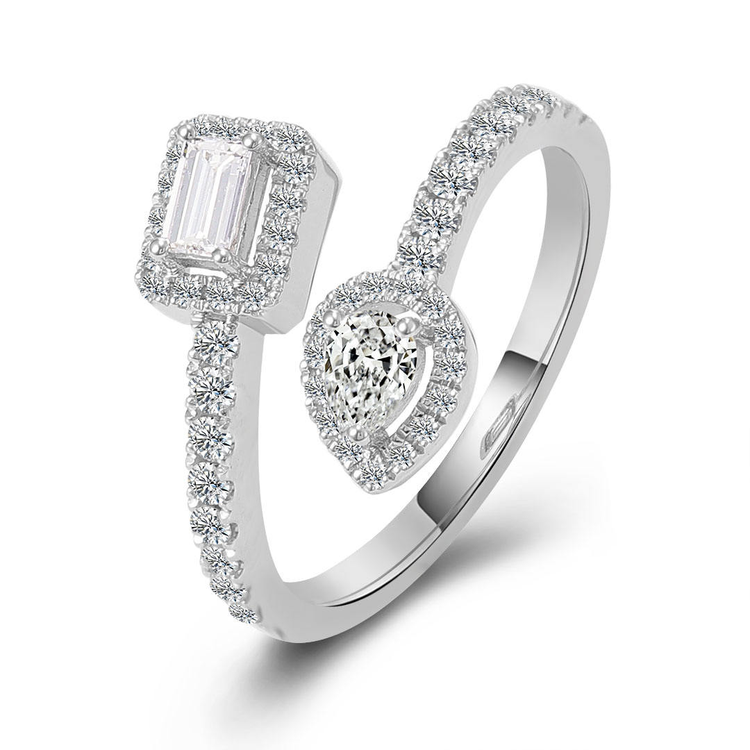 Anillo de oro blanco macizo de 18 quilates con diamantes de laboratorio