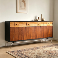 Buffet de style mi-siècle en bois d'hévéa, fait main, écologique, avec cadre métallique, pour salon et cuisine