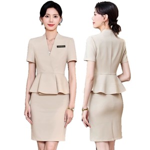 Hotel Uniform Women's Suit Skirt <b>Set</b> Short Sleeve Polyester Professional Workwear For Receptionist Beauty Salon Jewelry Store - Product Image 5