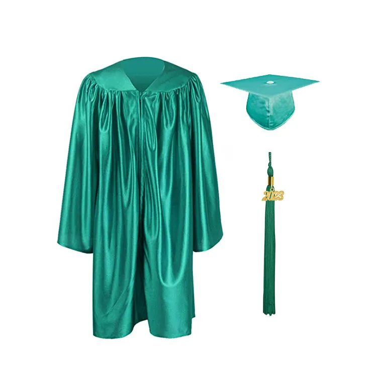 Alta Qualidade Verde Esmeralda Brilhante Crianças Criança Graduação Vestido Cap para pré-escolares