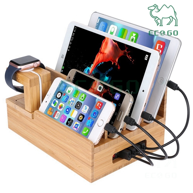 Bamboo Charging Station Multi Purposes Dock Organizer for Apple Watch iPhone iPad Sturdy and Durable Docking Station