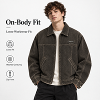 Vestes zippées pour hommes, style camionneur américain vintage, personnalisées, streetwear de travail, délavées à l'acide, coupe ample, avec logo patch, en velours côtelé