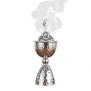 Brûleur d'encens argenté au design moderne, style nordique, motif martelé, diffuseur d'aromathérapie et encensoir décoratif pour la maison - Product Image 1
