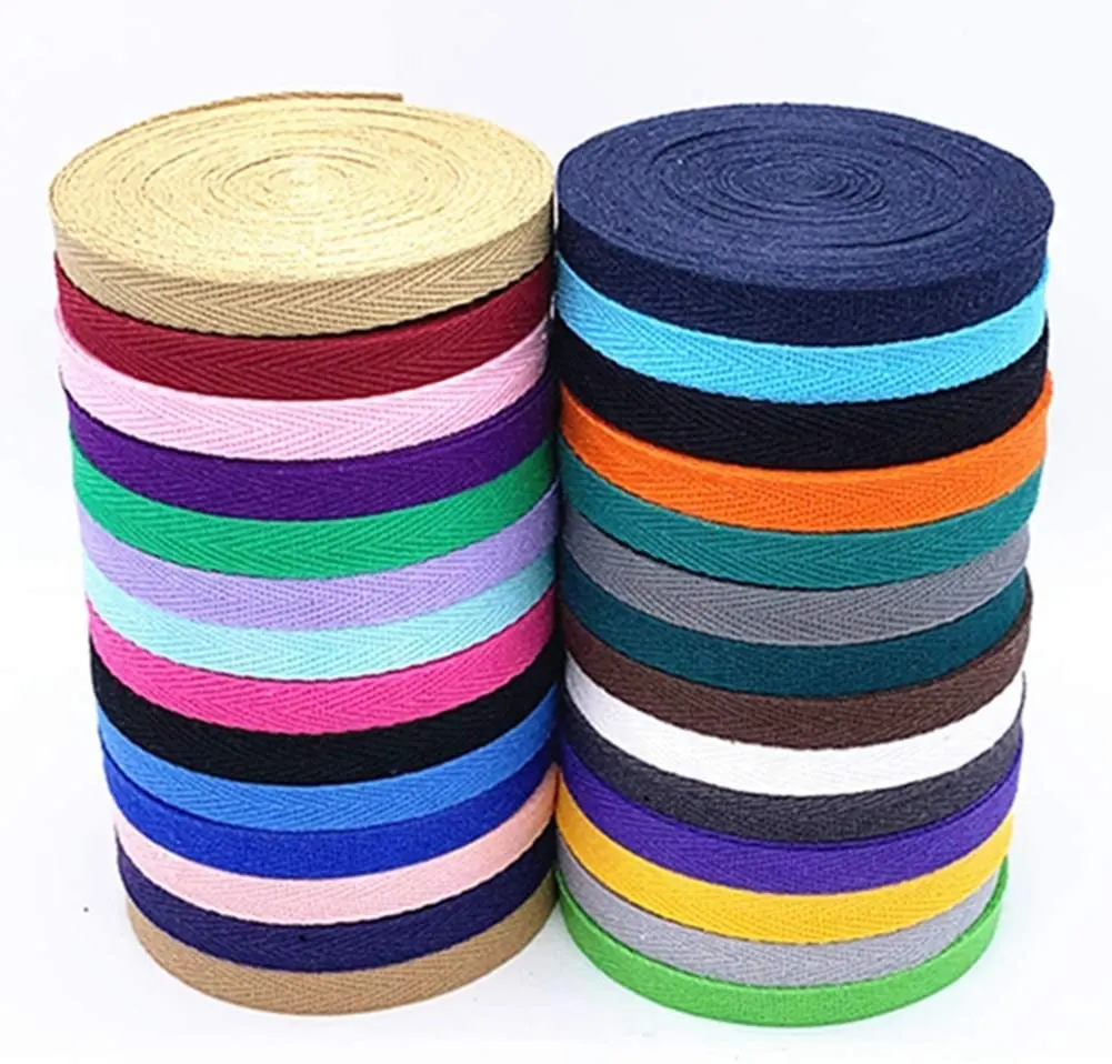 Wholesale Custom 10mm Colorful Cotton Twill Tape Herringbone Ribbons