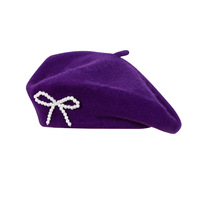 Boina de Lana con Lazo de Perlas al por Mayor para Mujer, Gorra de Pintor Vintage Otoño/Invierno, Sombreros de Boina Versátiles Multicolor de Moda OEM/ODM