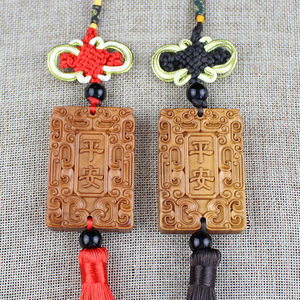 Colgante de madera de durazno para coche, amuleto de borla de madera, doble dragón para la paz, rojo y negro, regalo unisex, colgantes de moda - Product Image 1