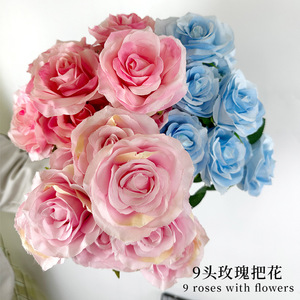 Ramo de Rosas Artificiales de 9 Cabezas, Flores de Seda de 43 cm de Altura, Simulación Realista, Decoraciones para Bodas - Product Image 6