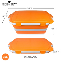 Nicebuy Bac de préparation pliable 30L avec couvercle verrouillable, planche à découper pliable grande avec sortie d'eau pour préparation BBQ