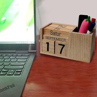 Calendrier de bureau permanent avec organisateur de stylo calendrier perpétuel en bois bloc hebdomadaire mensuel Date affichage maison décor professeur cadeau
