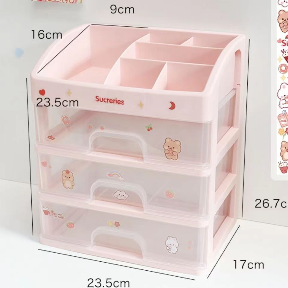 Pink 4-layer 3-drawer