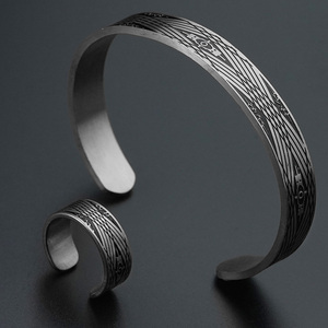 Stainless Steel Jewelry <b>Set</b> Open Adjustable Stainless Steel Finish Cuff <b>Bangle</b> Bracelets for Women Titanium Plated - Product Image 1