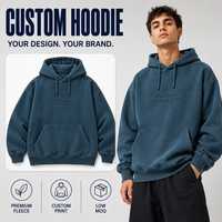 Sweat-shirt à capuche personnalisé pour homme, coupe oversize, en molleton 345 GSM, bleu uni, effet délavé vintage, style streetwear