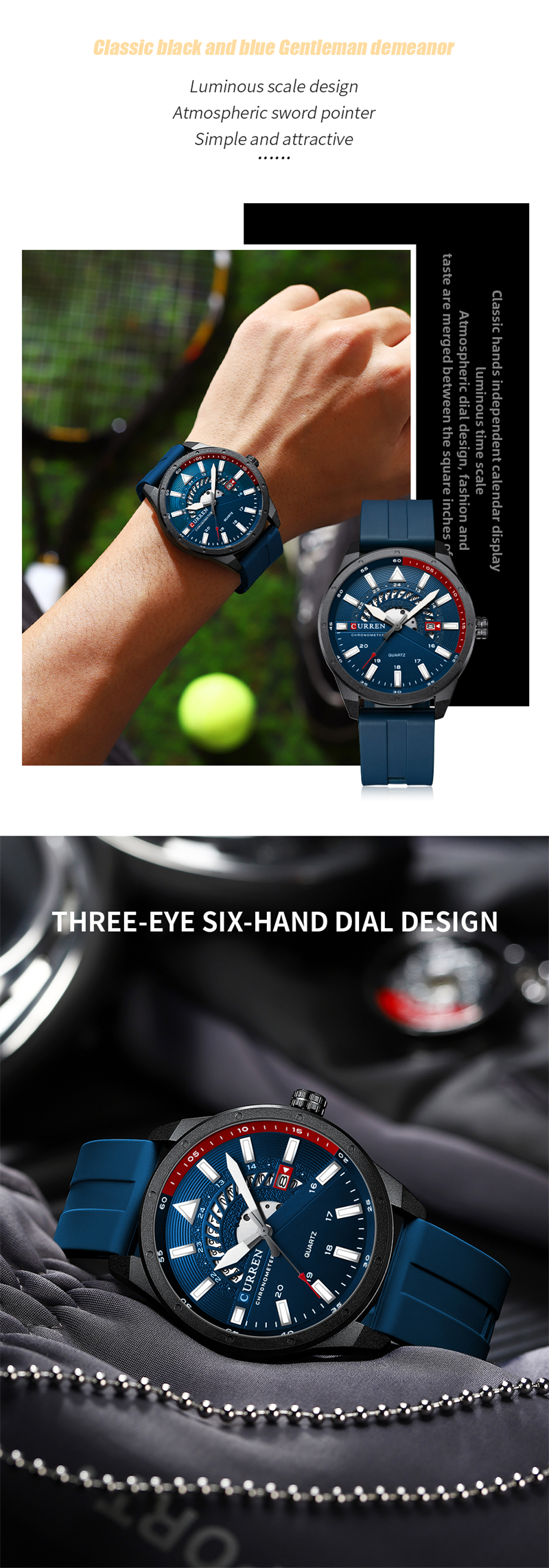 CURREN 8421 Hommes Montres Top Marque De Luxe Montre À Quartz Hommes Mode Casual Bracelet En Cuir Horloge Petit Cadran Décoration Sport Montre