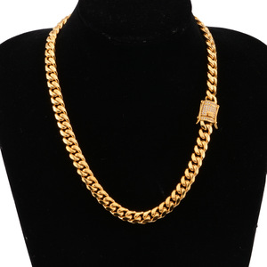 Nouveau <span class=keywords><strong>collier</strong></span> chaîne cubaine Miami géométrique plaqué or 18 carats PVD, acier inoxydable 316L, CZ, hommes femmes, 12 mm, en vrac, cadeau hip-hop - Product Image 6