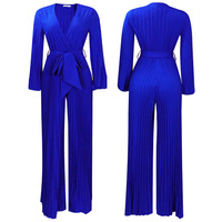 Robes Miyaki pour femmes, mode printemps, manches longues, plissées, Abaya Dubaï, combinaison midi, jambes larges, ceinture, sexy, grande taille, ensemble complet