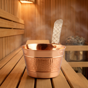 Seau en cuivre martelé avec poignée en bois métallique - Product Image 4