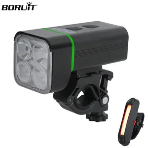 Led Light BORUiT LED Bright LED Bicycle Front Light Red Blue Tail Light Rechargeable Outdoor Night Riding Waterproof LED Bicycle Kit