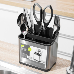 Porte-couverts en acier inoxydable à 4-7 compartiments, support de rangement de cuisine multifonctionnel, type rectangulaire sur pied - Product Image 1