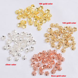 Perles en gros plaquées or 14k 18k, perles intercalaires, embouts en <span class=keywords><strong>laiton</strong></span> argenté rose, capuchons de perles en forme de fleur pour la fabrication de bijoux et colliers - Product Image 4