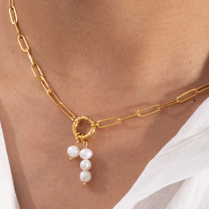 Collar con colgante elegante de acero inoxidable con cierre de presión, collar con colgante, cadena de clavícula, joyería de moda - Product Image 4