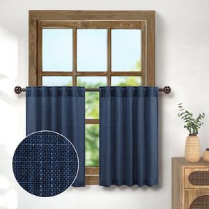 Màu xanh đậm Sheer Linen nhà bếp Rèm ngắn tầng trở lại Tab Túi phòng tắm cửa sổ nhỏ cafe rèm cửa - Product Image 4