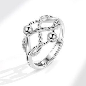Anillos Antiestrés con Cuentas Giratorias, Diseño de Cuerda Tejida Infinita Cruzada, Chapado en Oro Blanco sobre Cobre, Joyería para el Estrés - Product Image 6