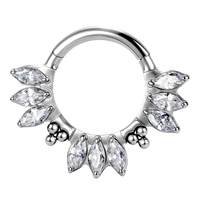 Anneau de septum en titane ASTM F136 avec placage PVD, zircone cubique, forme géométrique, pour Daith, nez, couronne, bijoux de piercing tendance