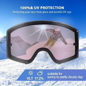Ensemble de lunettes de ski et de snowboard haut de gamme personnalisées HUBO HB-197D, verres en polycarbonate anti-buée, lentilles interchangeables magnétiques pour hommes, femmes, adultes - Product Image 2