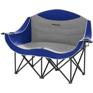 Chaise de camping double Outsunny, pliante, rembourrée, avec cadre en acier, chaise de jardin ovale d'extérieur avec accoudoirs, porte-gobelets, sac de transport - Product Image 1