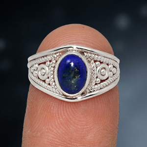 Anillo Hecho a Mano de Plata de Ley 925 para Mujer, con Lapislázuli Natural, Gema Curativa, Estilo Clásico, Engaste de Bisel, Forma Ovalada - Product Image 3